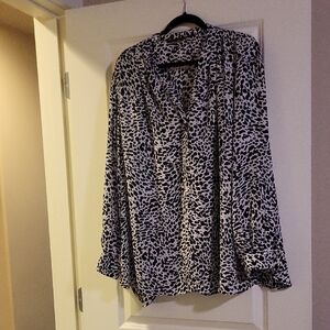 Vince Camuto Black and White Leopard Print Blouse